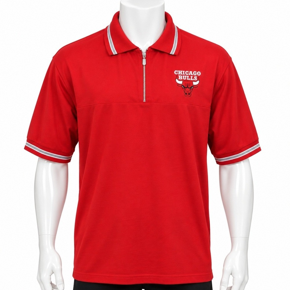 Lee Sport Chicago Bulls Mens Red Quarter Zip Polo Shirt Large NBA Nutmeg Mills
